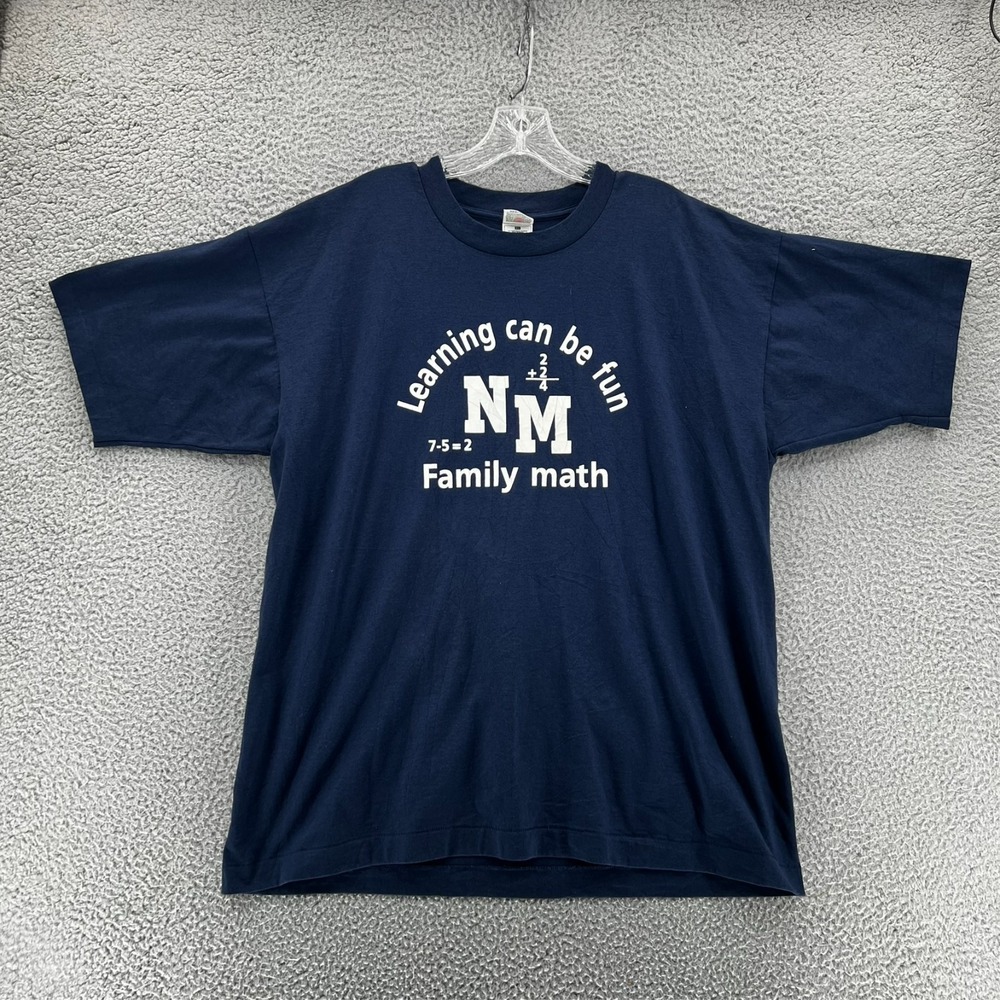 VTG 90s Family Math Night School T-Shirt Navy Blue NM Logo Graphic Tee XL BEST